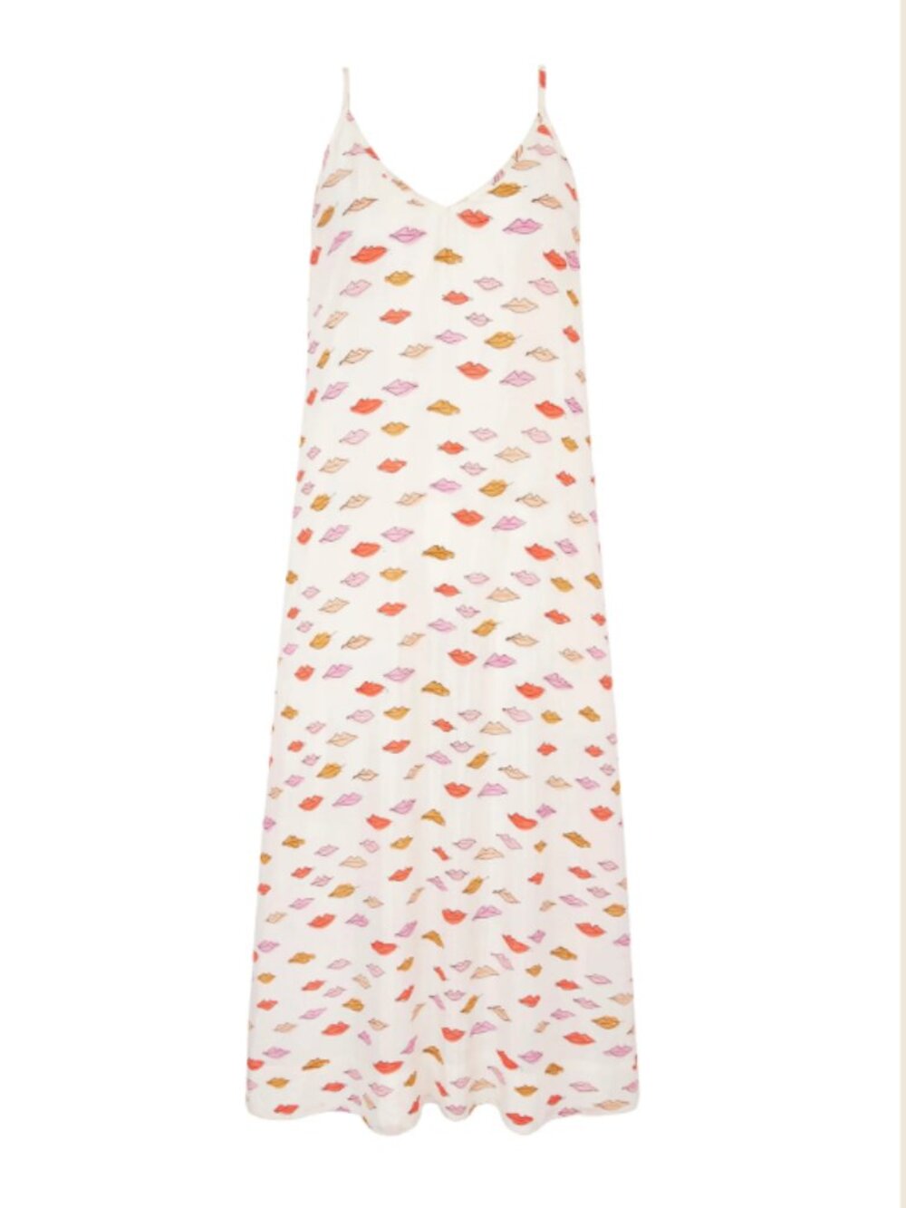 Silk Slip Dress Daydress Bisous Lip Print Spaghetti Strap Midi Size S